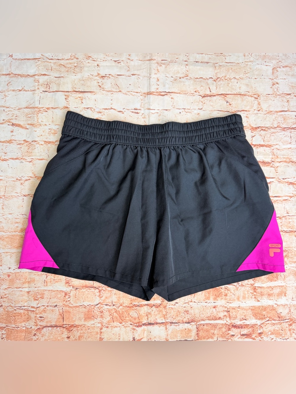 Fila Black Athletic Shorts with Pink Side Panels & Liner